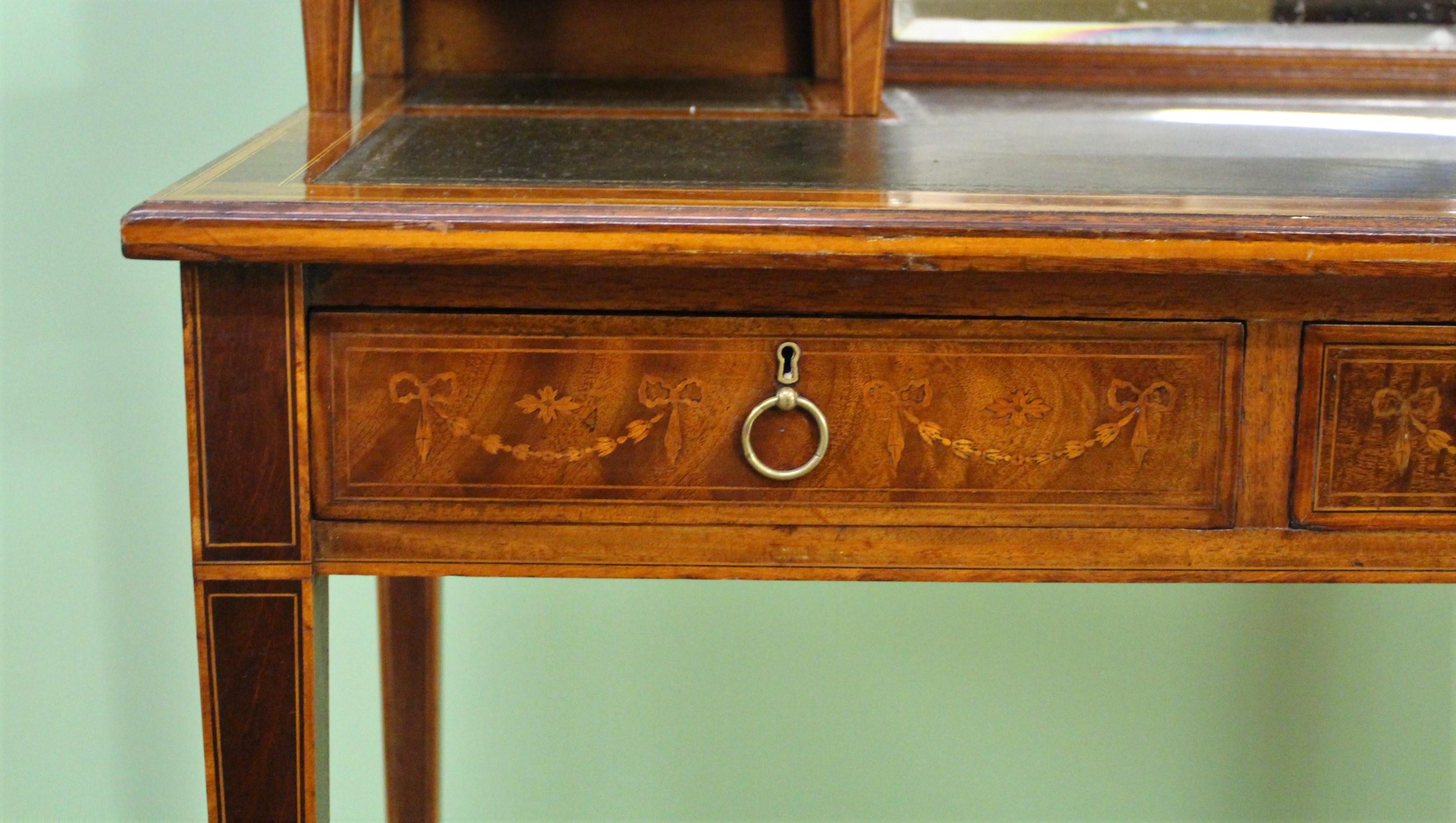 Sheraton Late Victorian Inlaid Mahogany Writing Desk For Sale
