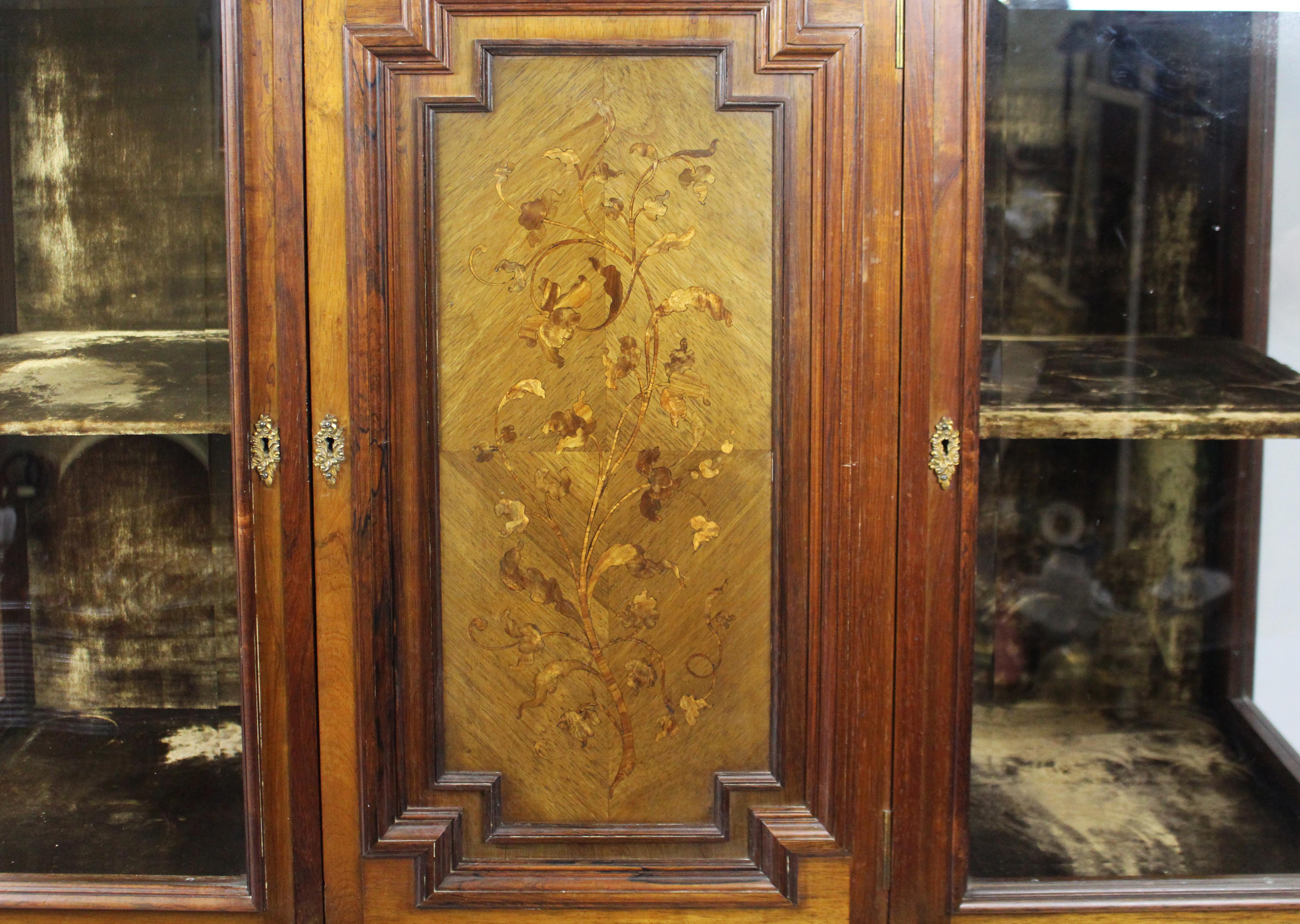 Inlay Late Victorian Inlaid Rosewood Display Cabinet For Sale