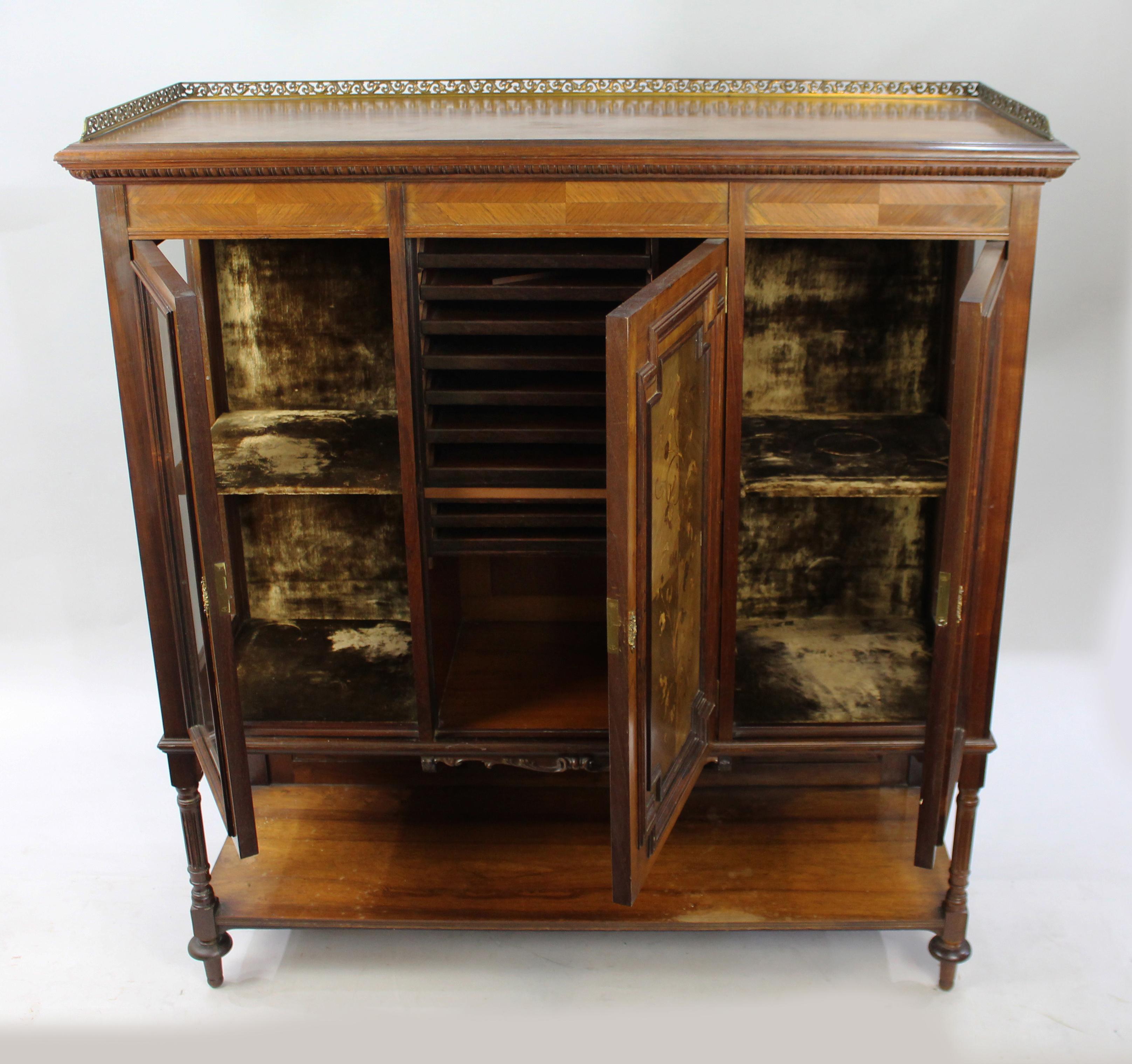 19th Century Late Victorian Inlaid Rosewood Display Cabinet For Sale