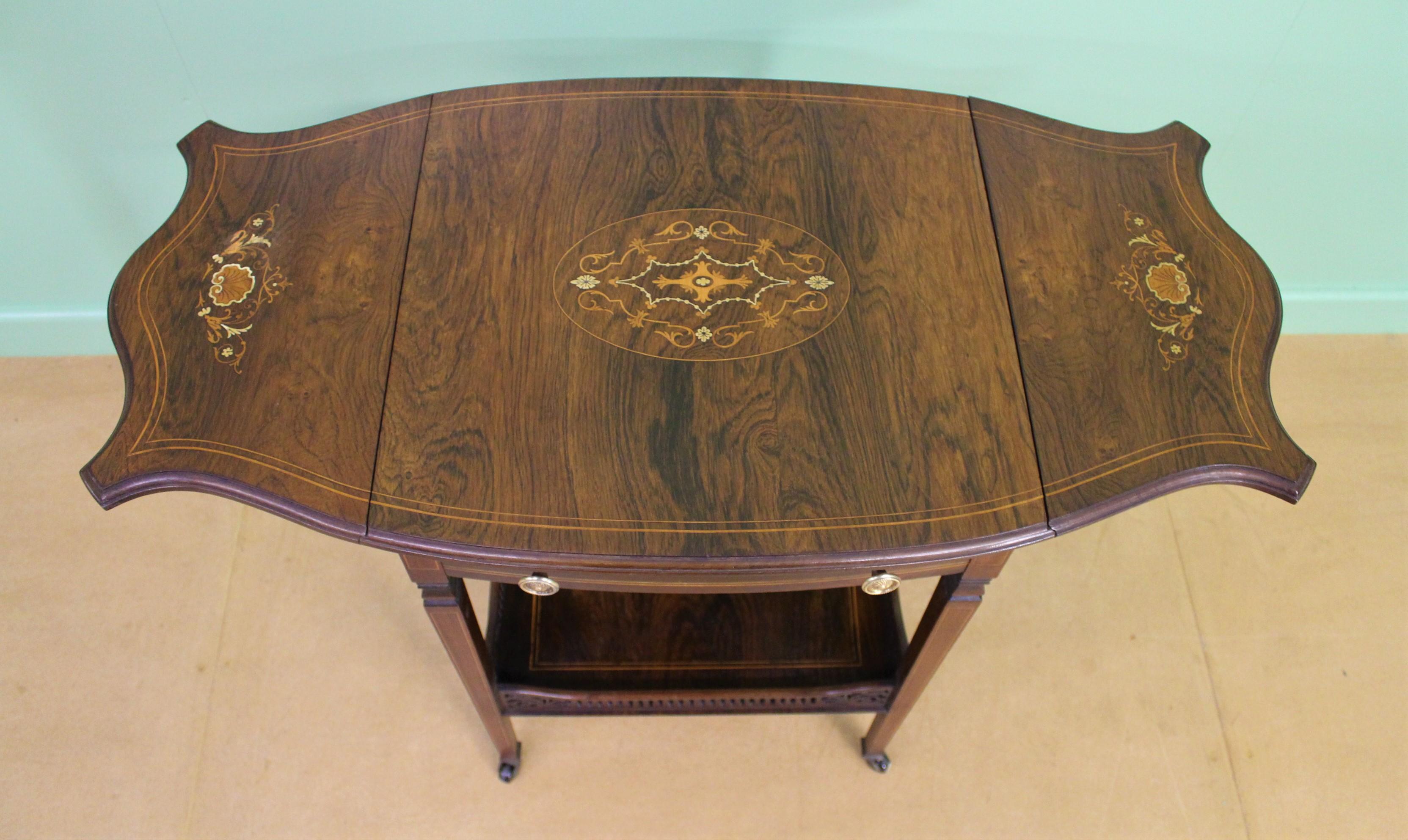English Late Victorian Inlaid Rosewood Flap Table