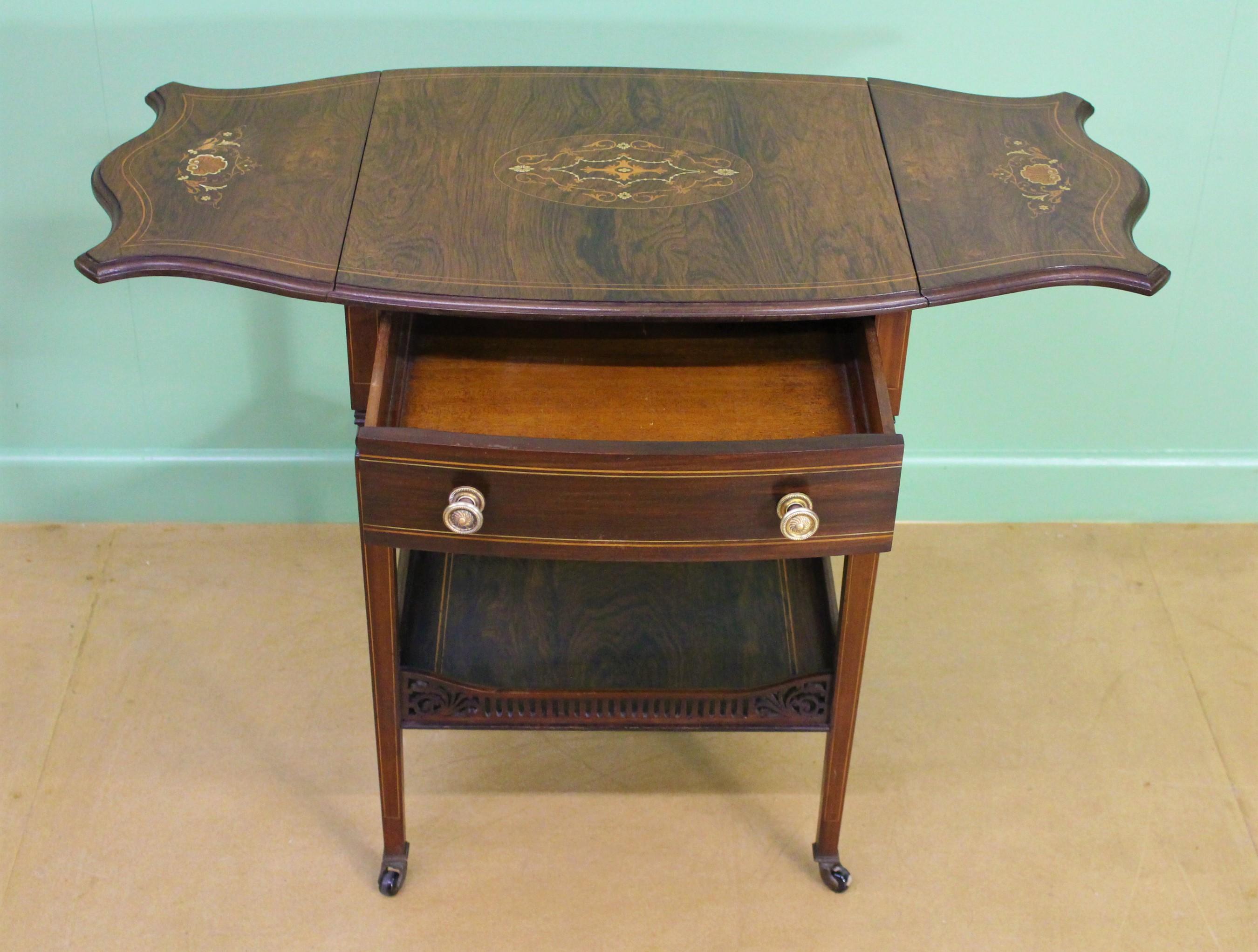 Late Victorian Inlaid Rosewood Flap Table In Good Condition In Poling, West Sussex