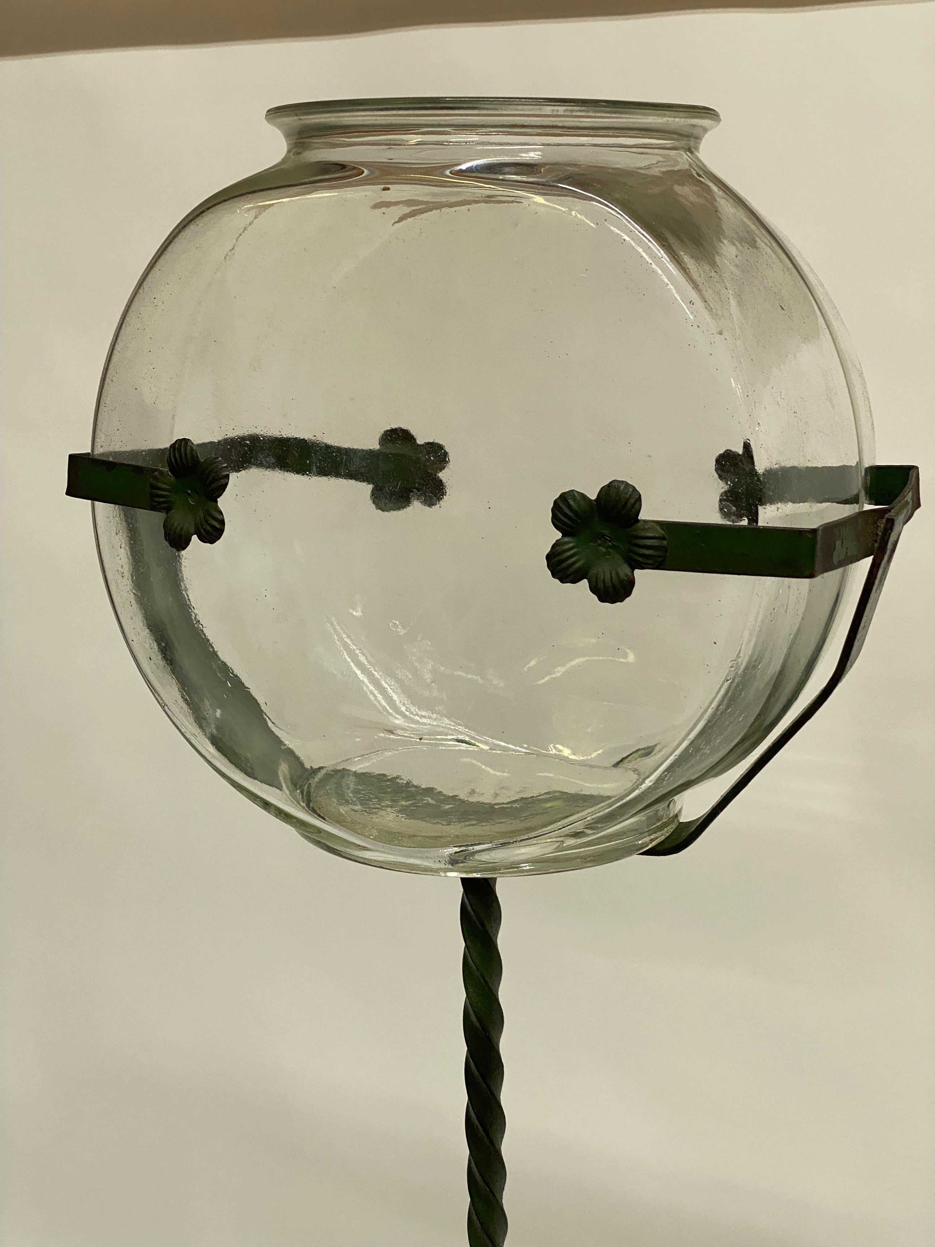 American Late Victorian Iron Stand Fish Bowl Terrarium