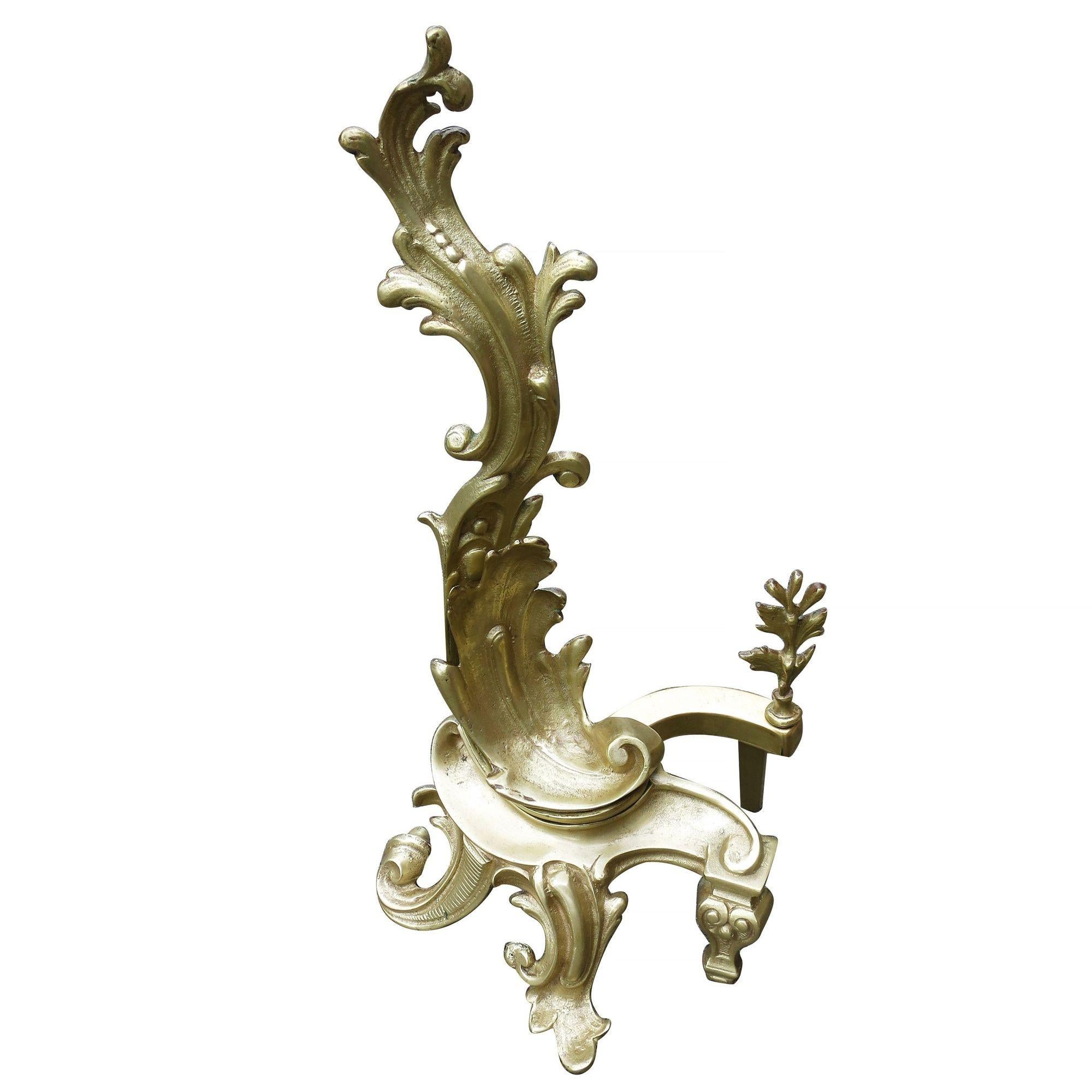 Late Victorian Italian Brass Rococo Style Fireplace Andirons For Sale 3