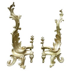 Late Victorian Italian Brass Rococo Style Fireplace Andirons