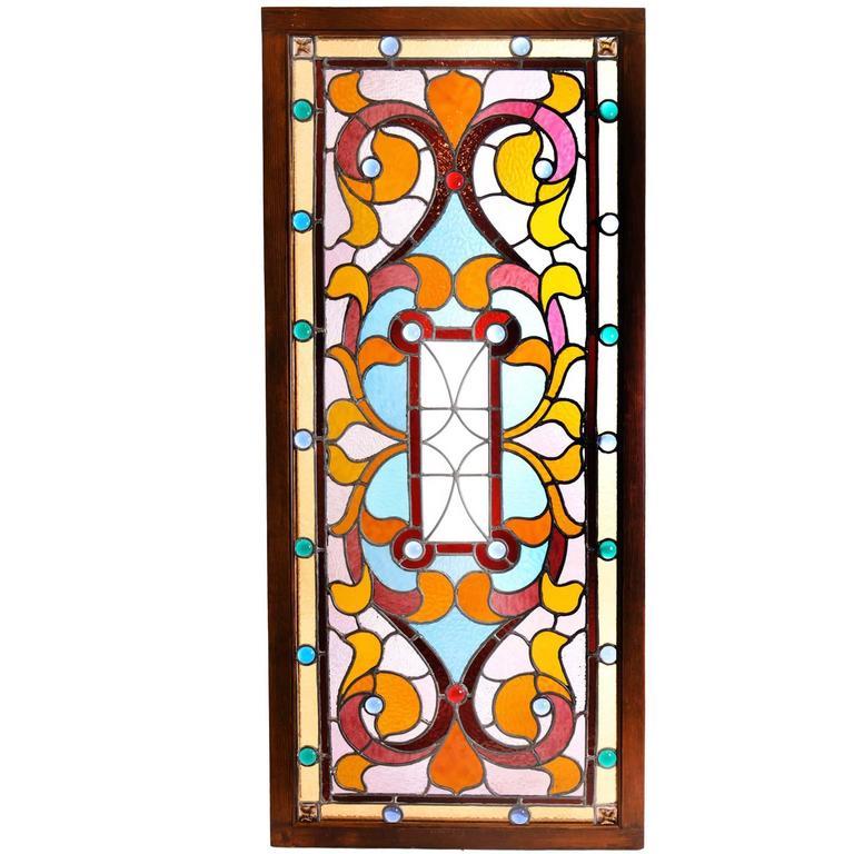 Late Victorian Jeweled Stained Glass Window