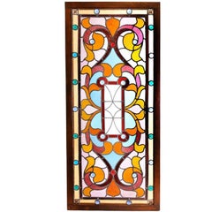 Antique Late Victorian Jeweled Stained Glass Window