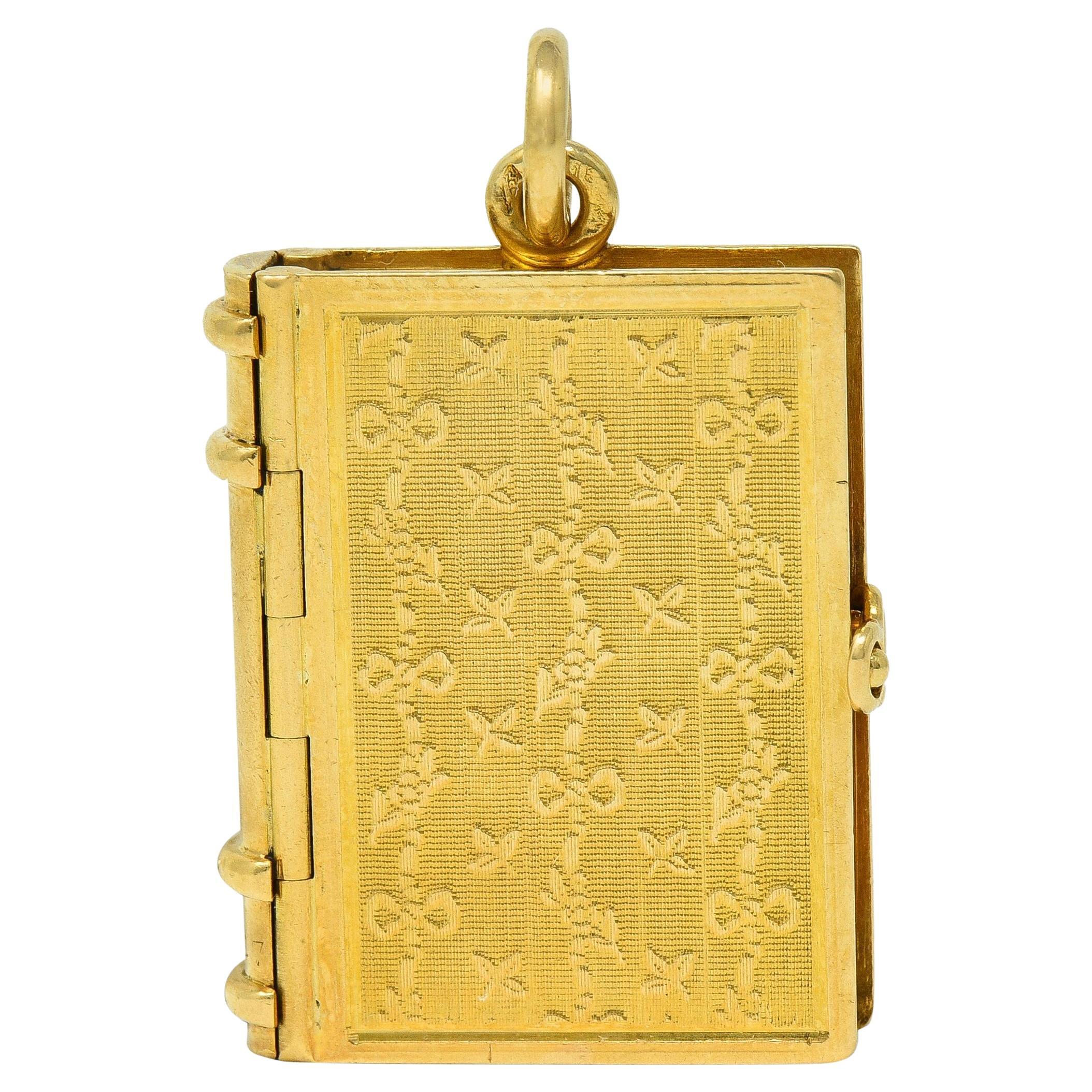 Late Victorian Lacloche Frères Paris 18 Karat Yellow Gold Book Locket Pendant For Sale