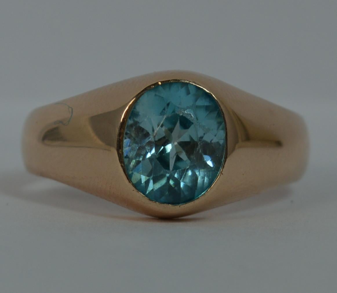 Late Victorian Large Blue Zircon 9 Carat Rose Gold Gypsy Ring 5