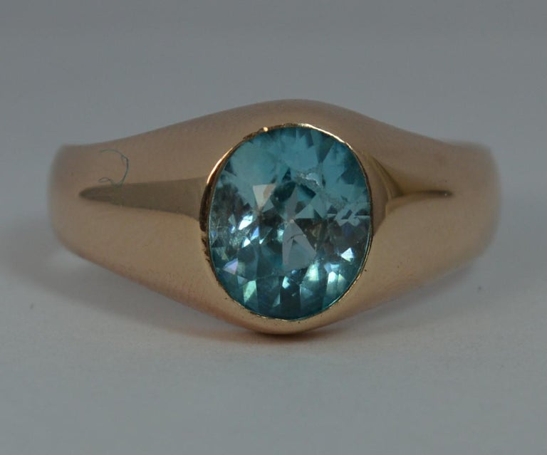 Late Victorian Large Blue Zircon 9 Carat Rose Gold Gypsy Ring at 1stDibs