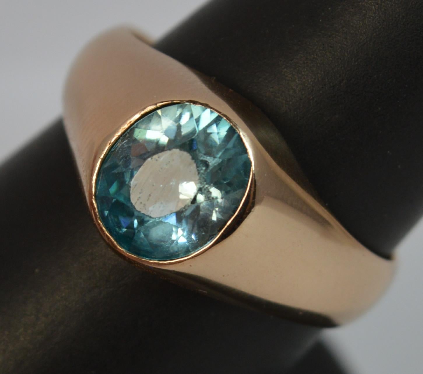 Late Victorian Large Blue Zircon 9 Carat Rose Gold Gypsy Ring 7