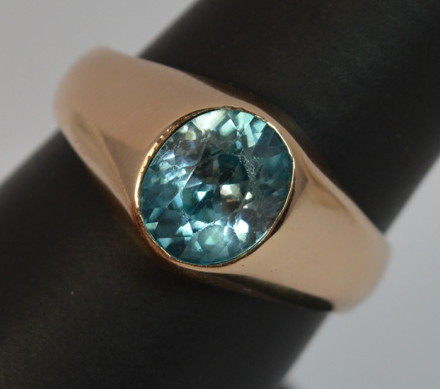 Late Victorian Large Blue Zircon 9 Carat Rose Gold Gypsy Ring 8