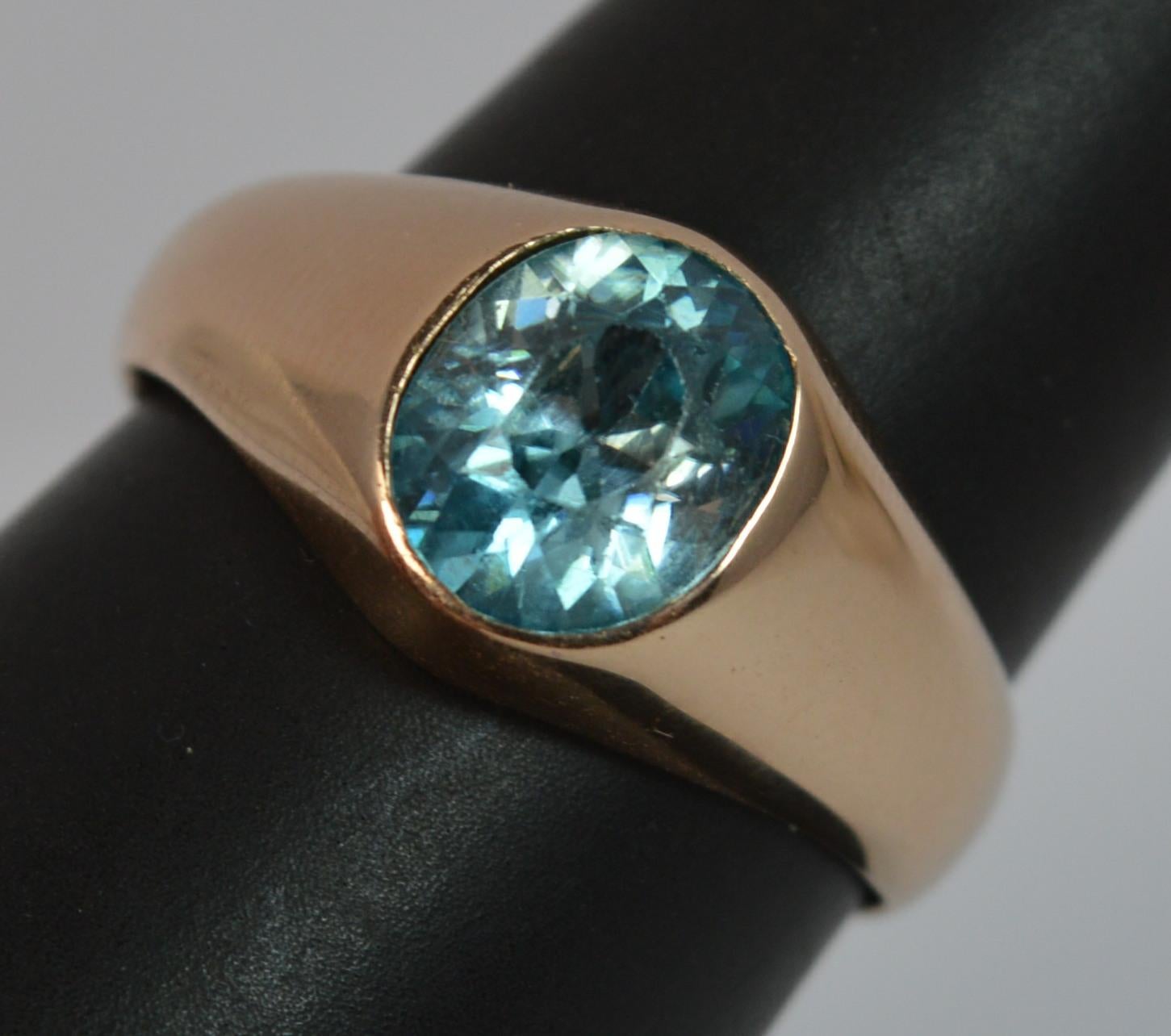 Late Victorian Large Blue Zircon 9 Carat Rose Gold Gypsy Ring 9