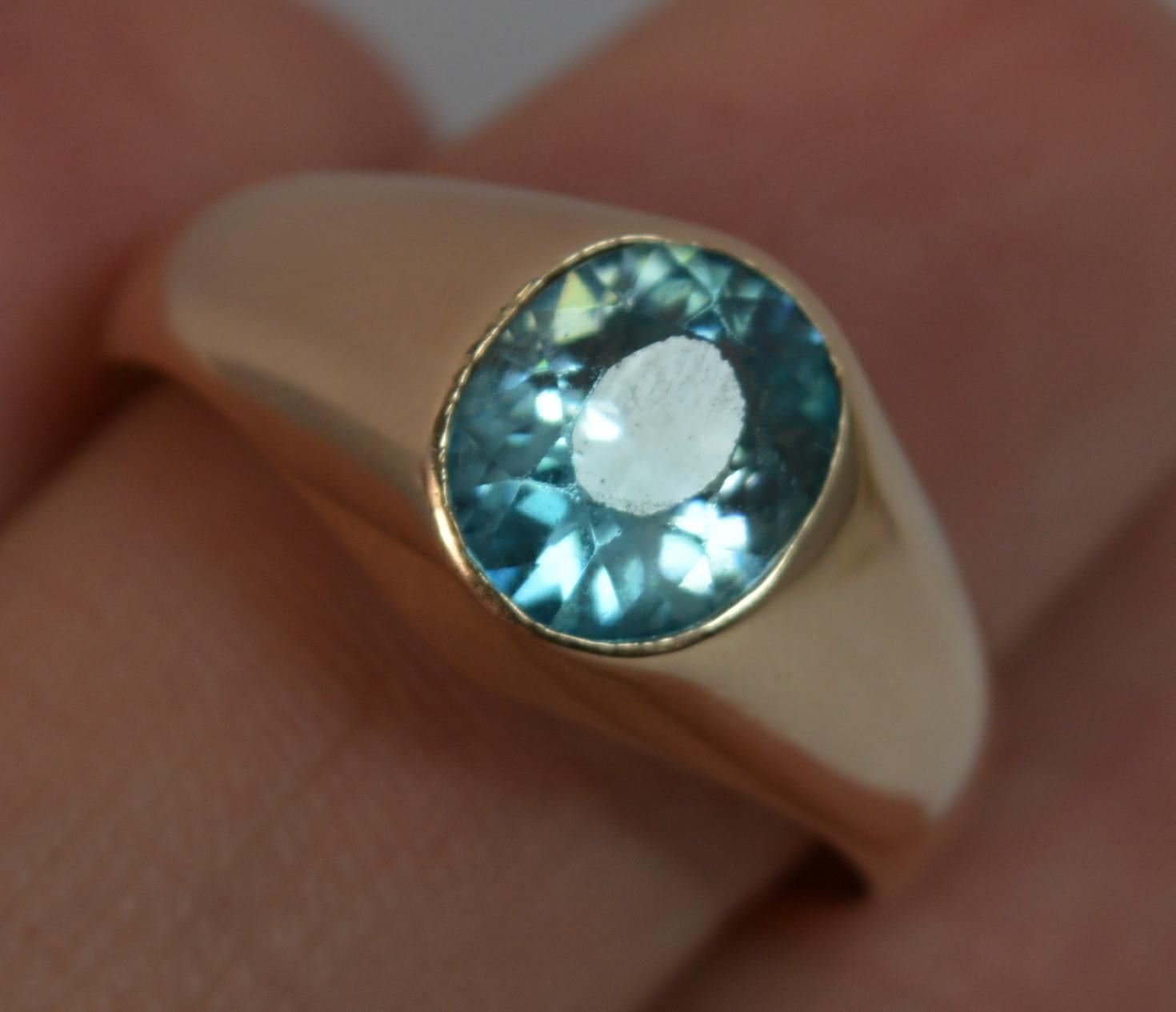 Late Victorian Large Blue Zircon 9 Carat Rose Gold Gypsy Ring In Good Condition In St Helens, GB
