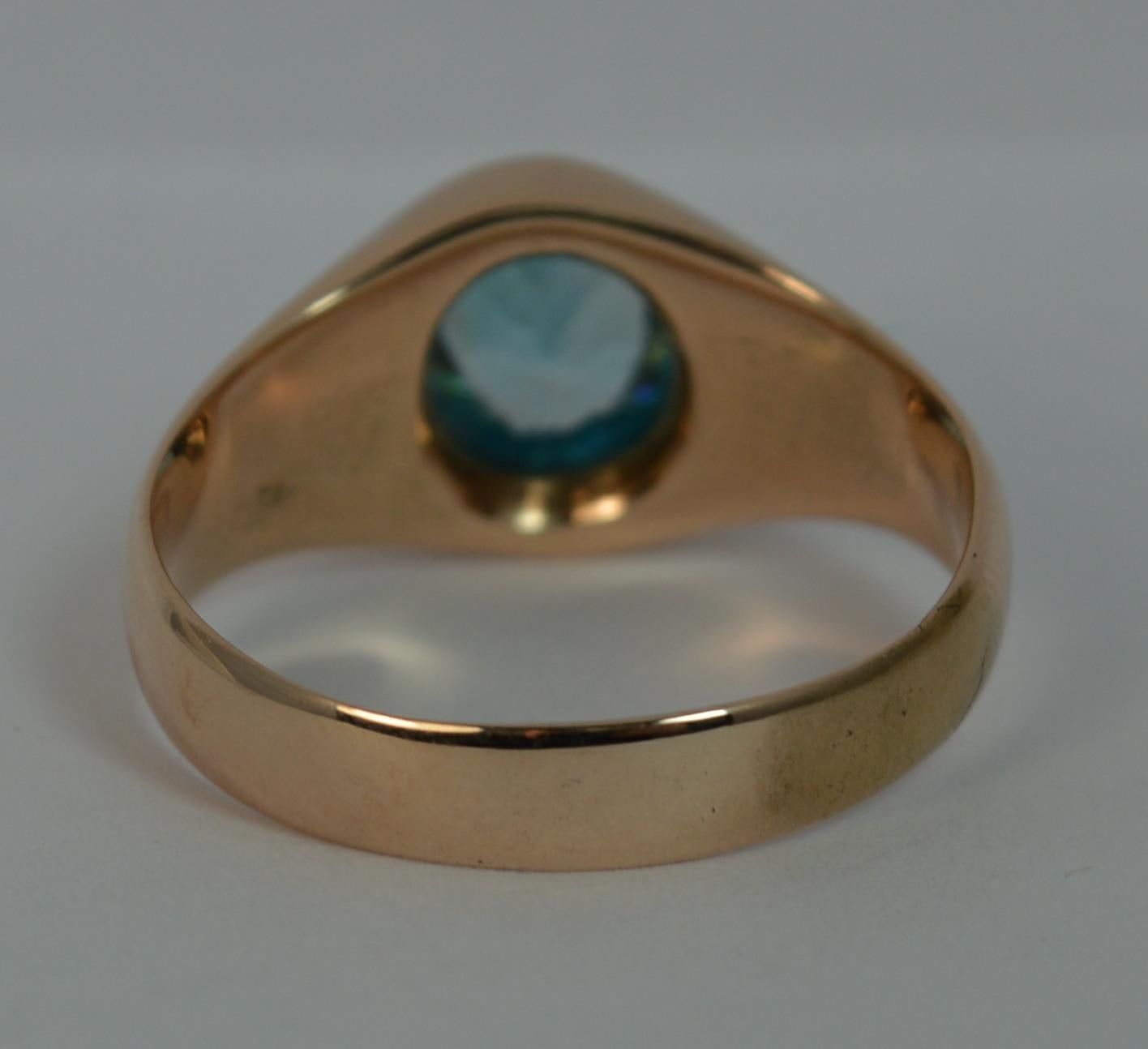 Late Victorian Large Blue Zircon 9 Carat Rose Gold Gypsy Ring 1