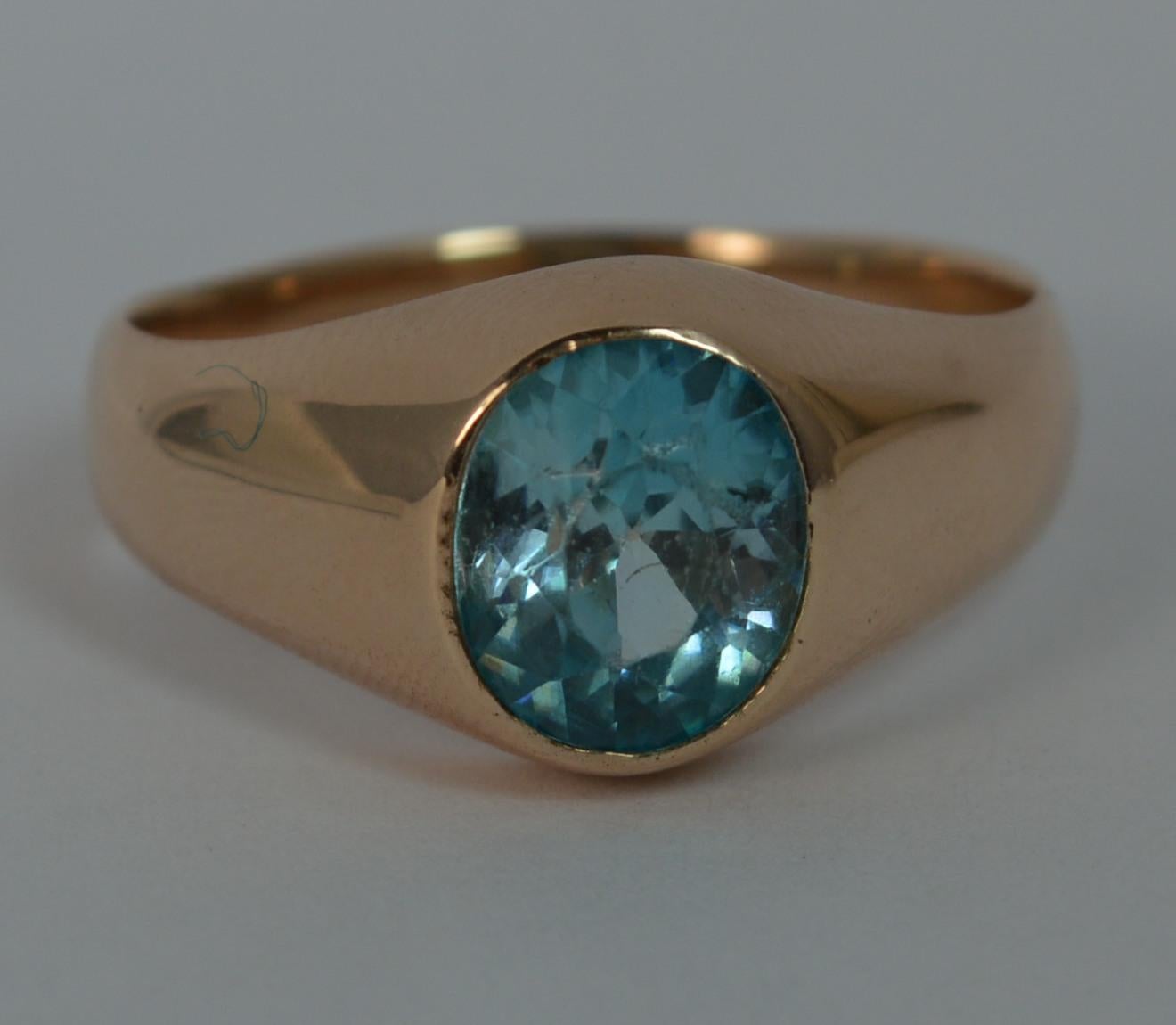 Late Victorian Large Blue Zircon 9 Carat Rose Gold Gypsy Ring 3