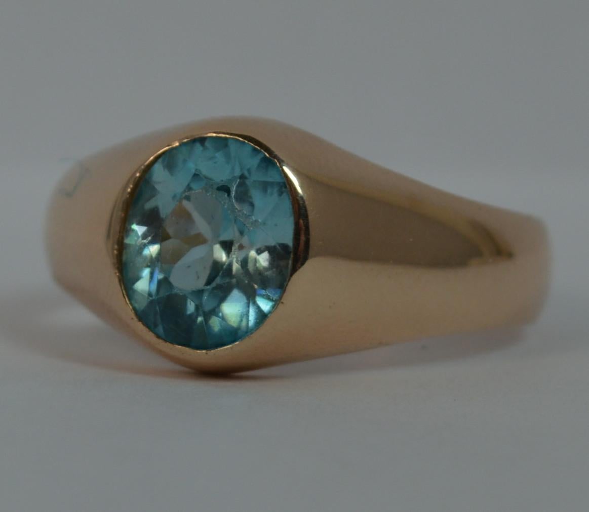 Late Victorian Large Blue Zircon 9 Carat Rose Gold Gypsy Ring 4