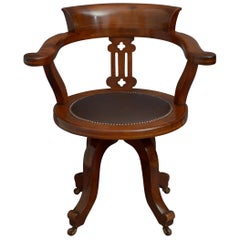 Silla de oficina victoriana tardía de caoba e incrustaciones Silla de escritorio