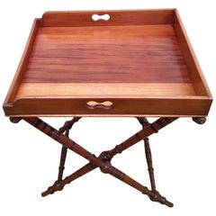 Late Victorian Mahogany English Butler's Tray with Bobbin Turned Folding Stand