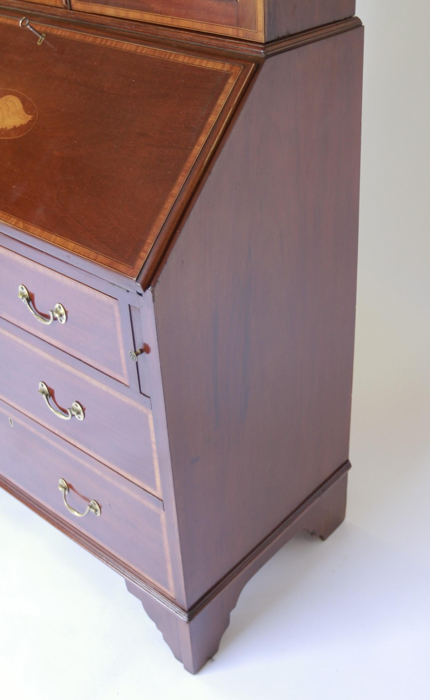 Late Victorian Mahogany & inlaid Bureau Bookcase For Sale 5