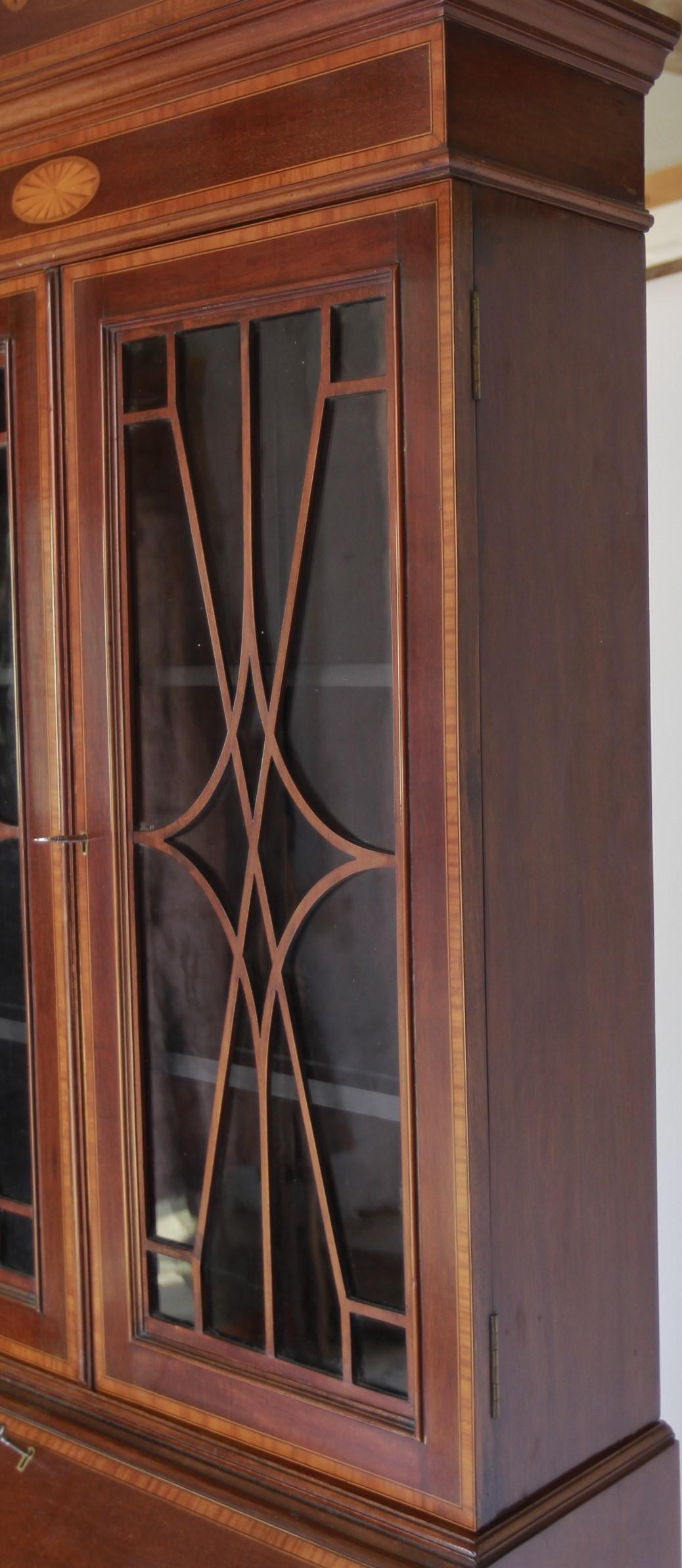 Late Victorian Mahogany & inlaid Bureau Bookcase For Sale 6