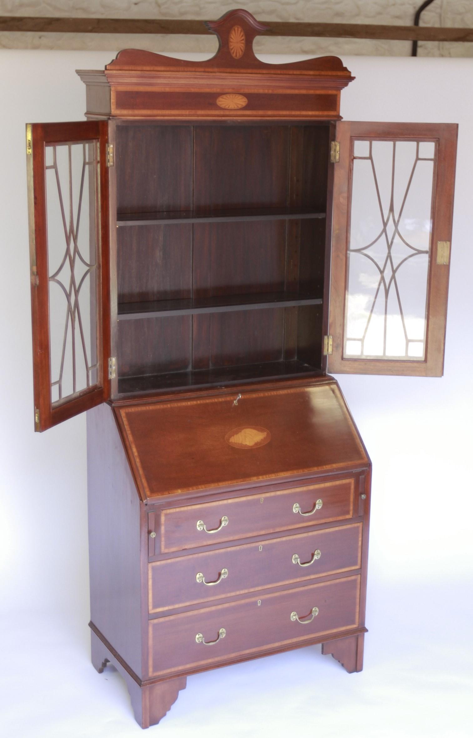 Late 19th Century Late Victorian Mahogany & inlaid Bureau Bookcase For Sale