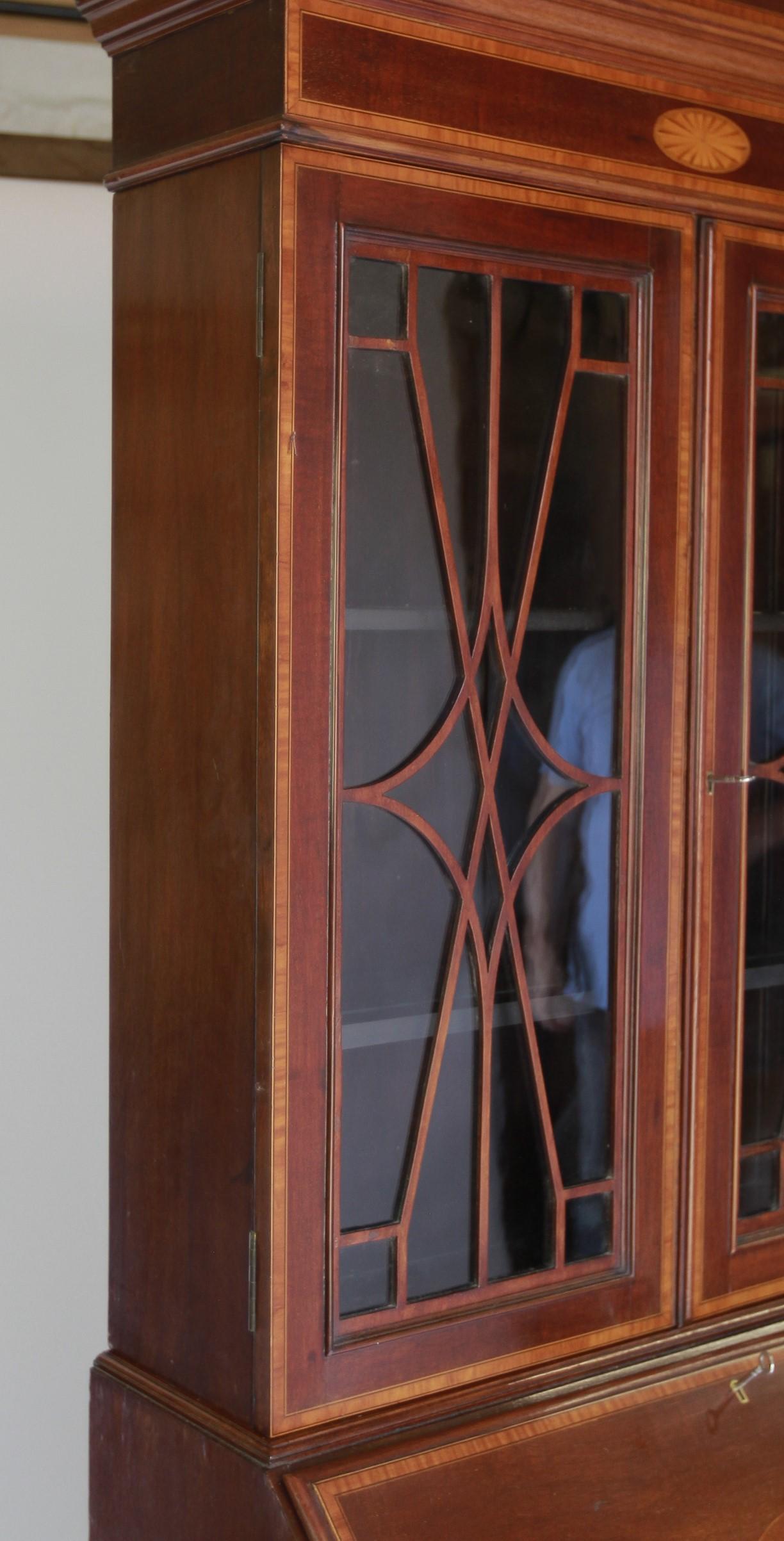 Late Victorian Mahogany & inlaid Bureau Bookcase For Sale 2