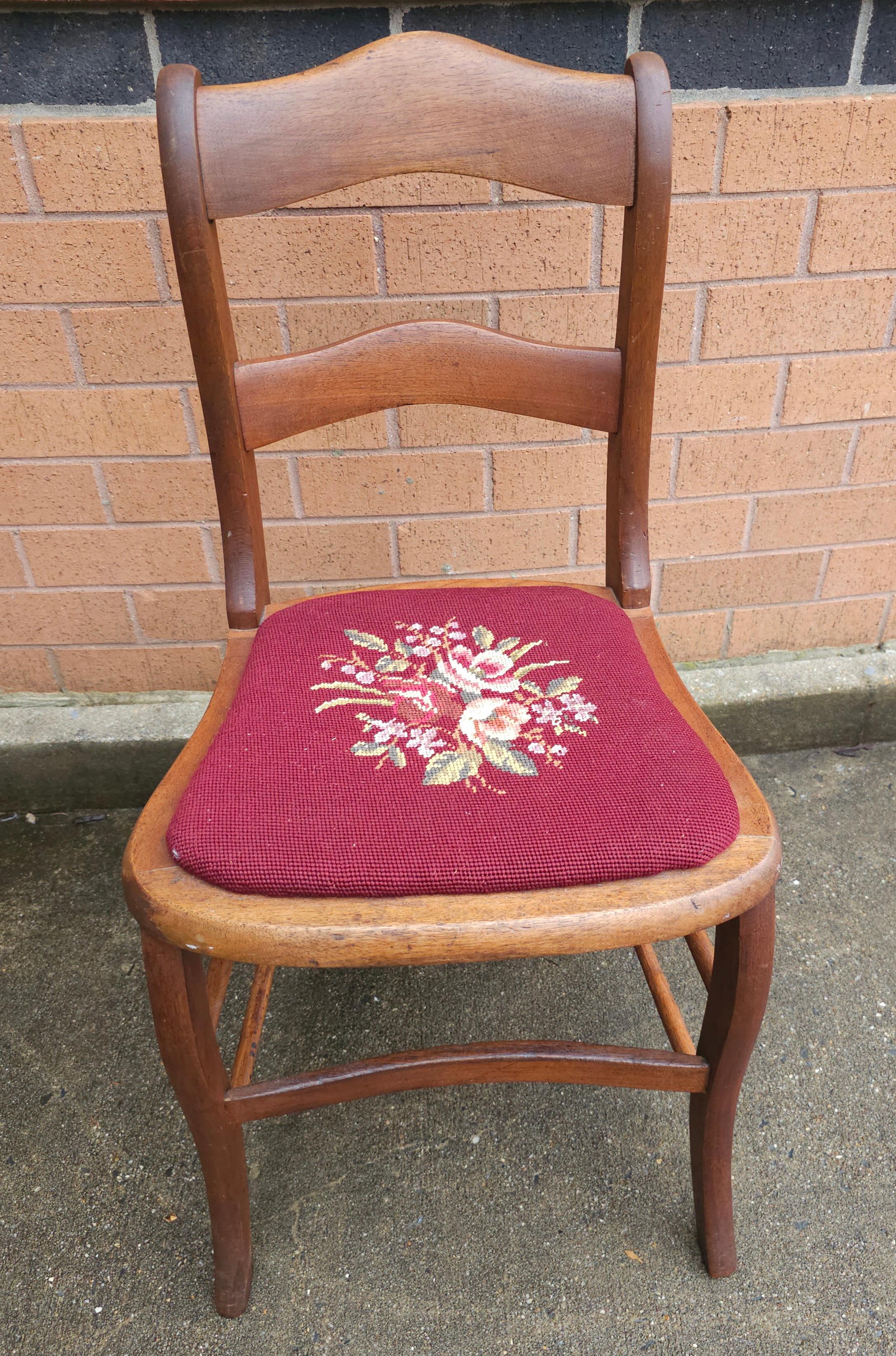 19th Century Late Victorian Mahogany Ladder Back and Needlepoint Upholstered Side Chair For Sale