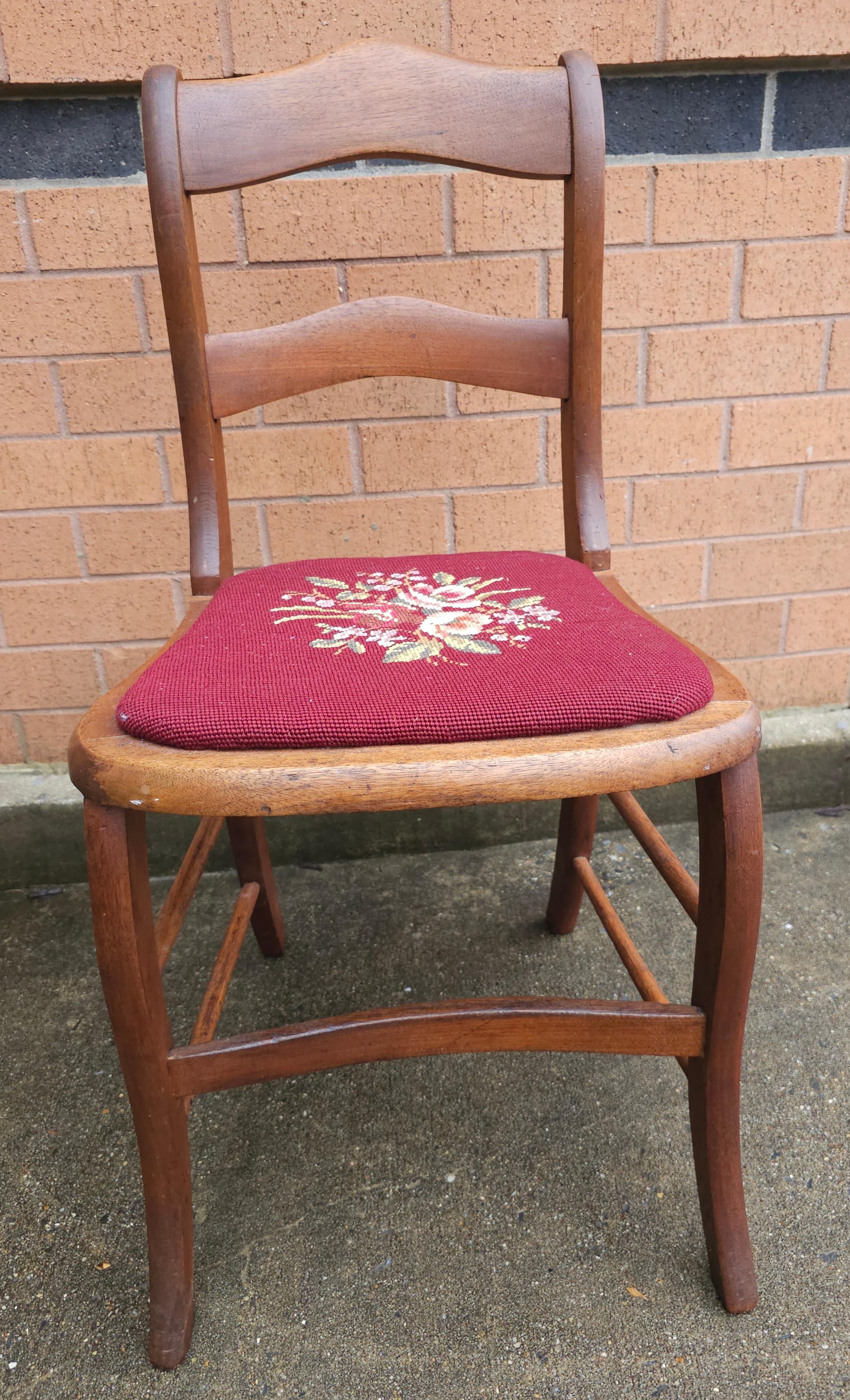 Late Victorian Mahogany Ladder Back and Needlepoint Upholstered Side Chair For Sale 1