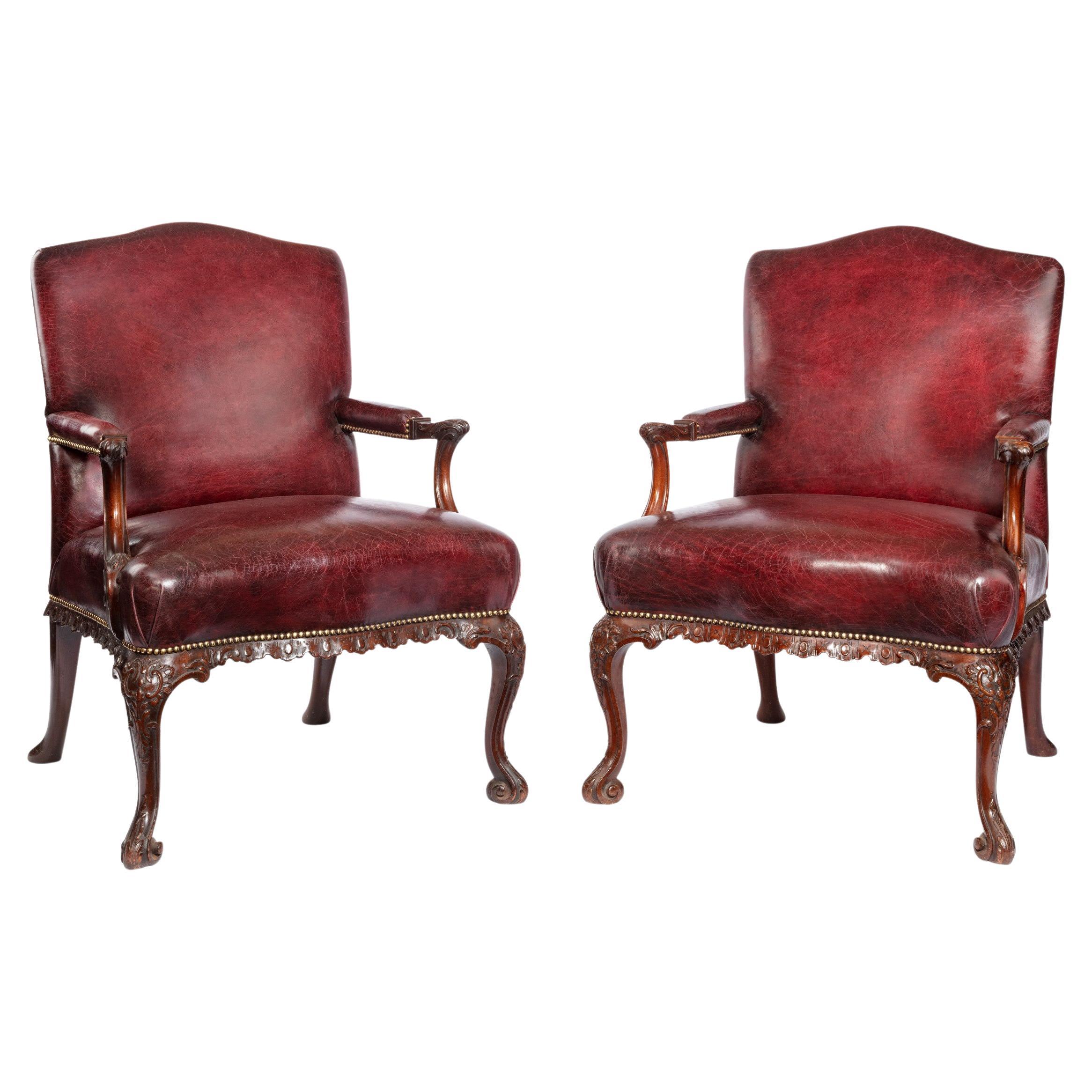 Late Victorian Mahogany Open Arm Chairs in the Chippendale Taste