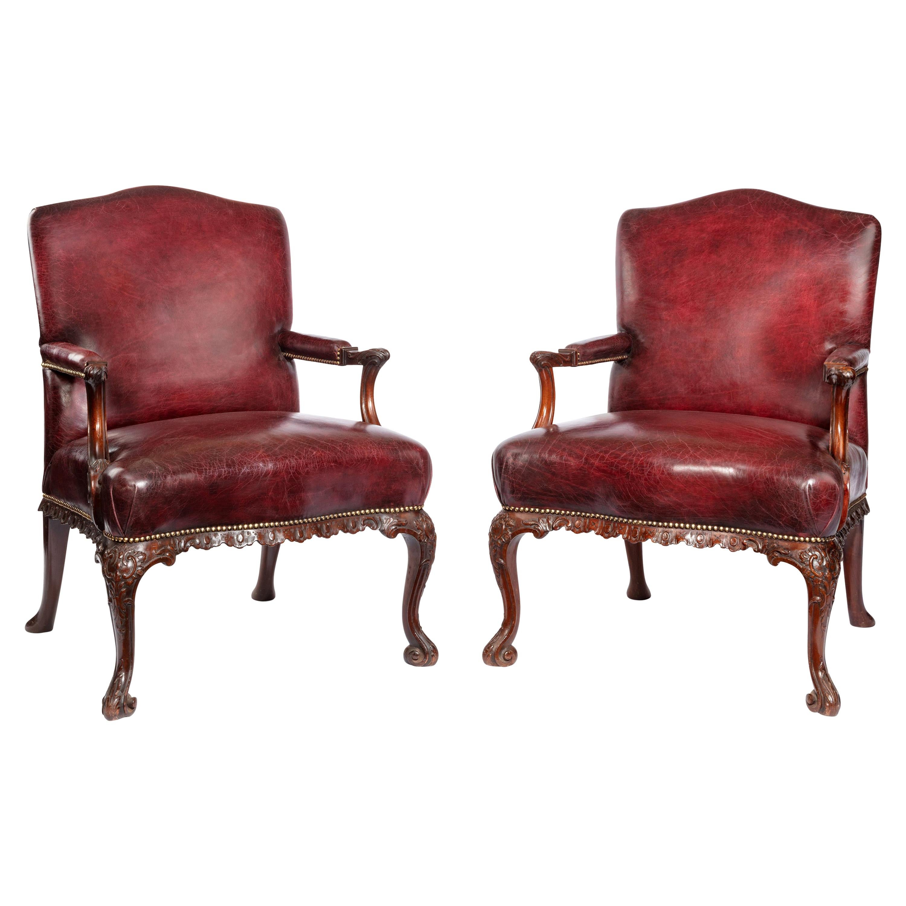 Late Victorian Mahogany Open Armchairs