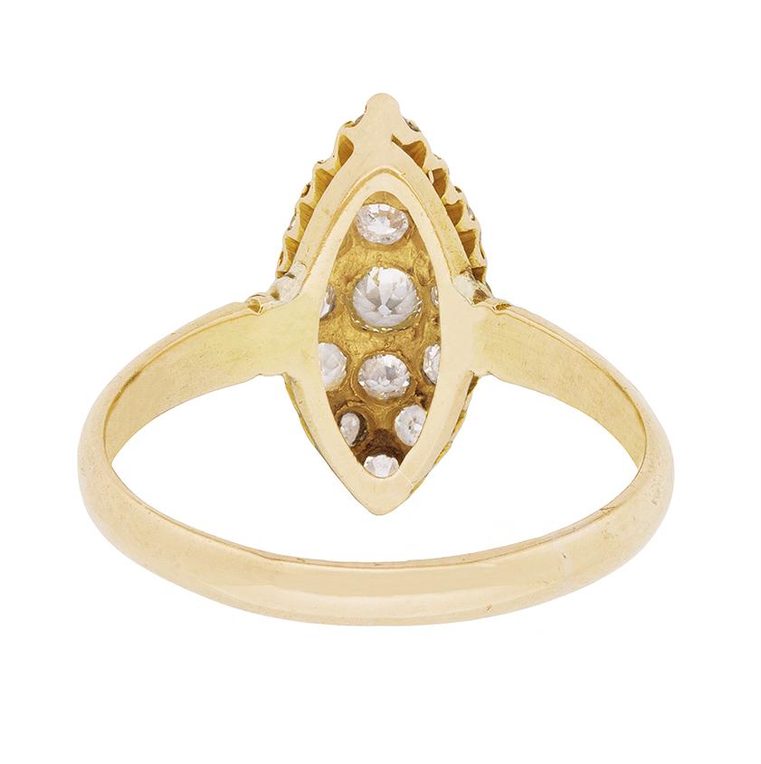 Late Victorian Marquise-Shaped Old Cut Diamond Cluster Ring, circa 1897 In Good Condition In London, GB