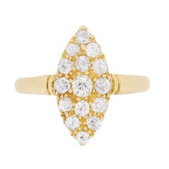 Antique Late Victorian Marquise-Shaped Old Cut Diamond Cluster Ring, circa 1897
