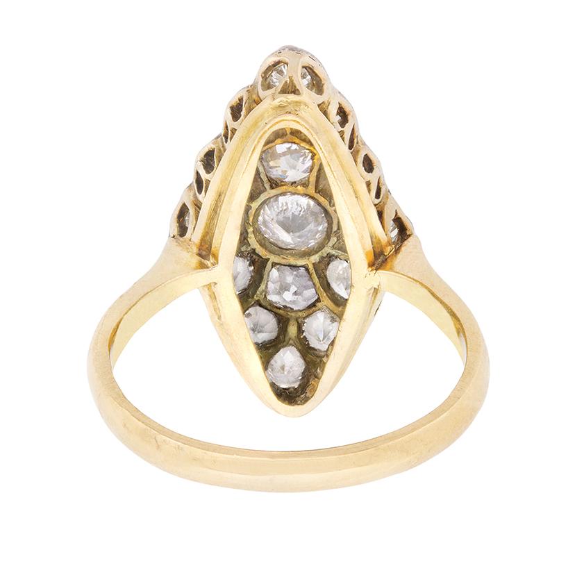 Spätviktorianischer Marquise-förmiger Altschliff-Diamant-Cluster-Ring, um 1900 (Marquiseschliff) im Angebot