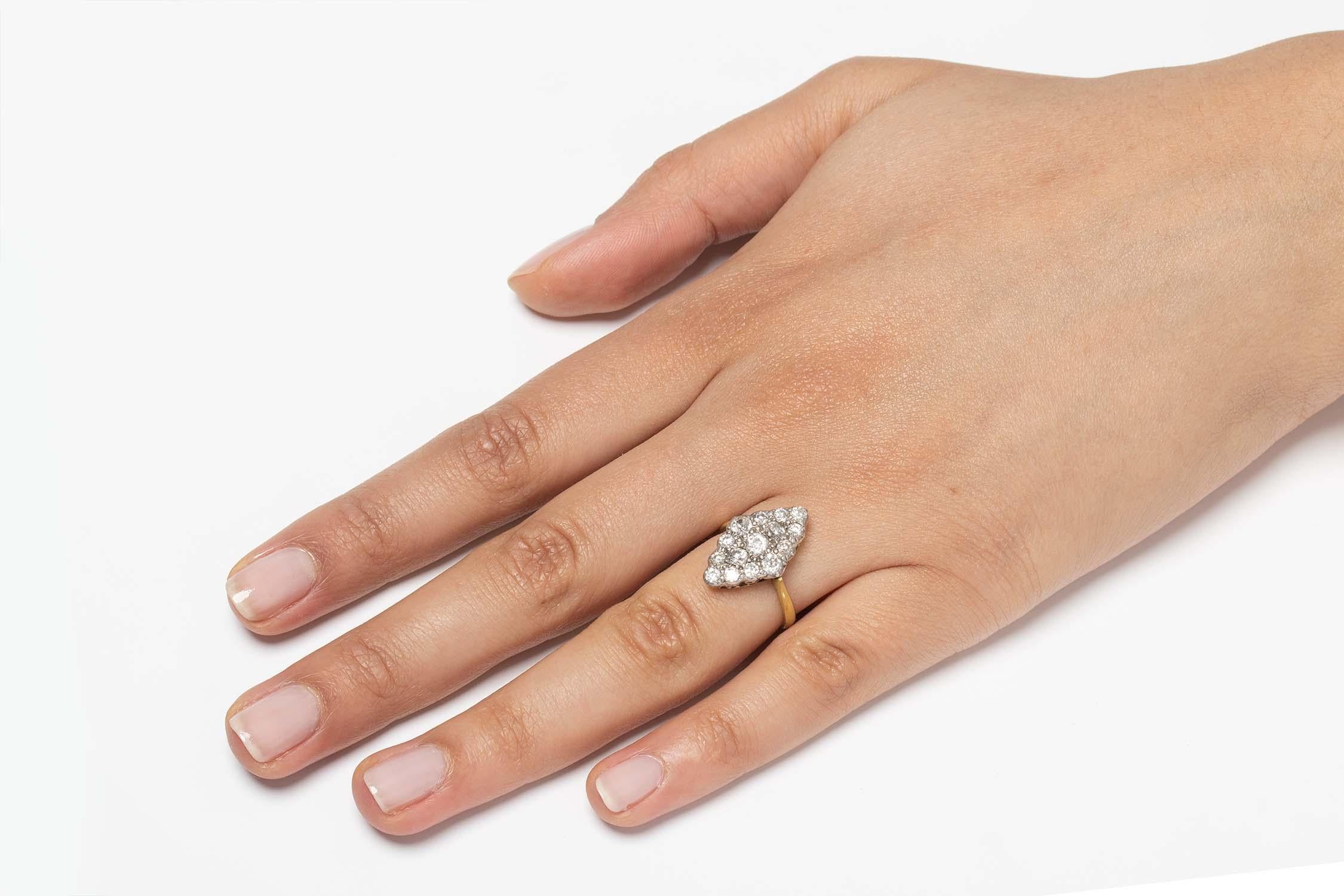 Spätviktorianischer Marquise-förmiger Altschliff-Diamant-Cluster-Ring, um 1900 für Damen oder Herren im Angebot