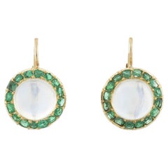 Late Victorian Moonstone and Emerald Drop Earrings
