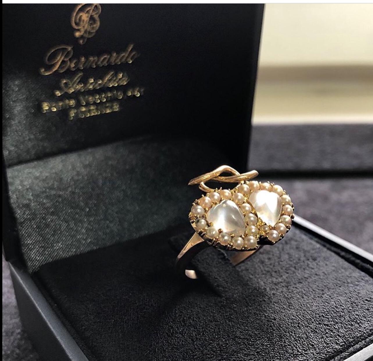 Spätviktorianischer Mondstein-Perlen-Gold-Cluster-Ring mit Herz (Ungeschliffen) im Angebot