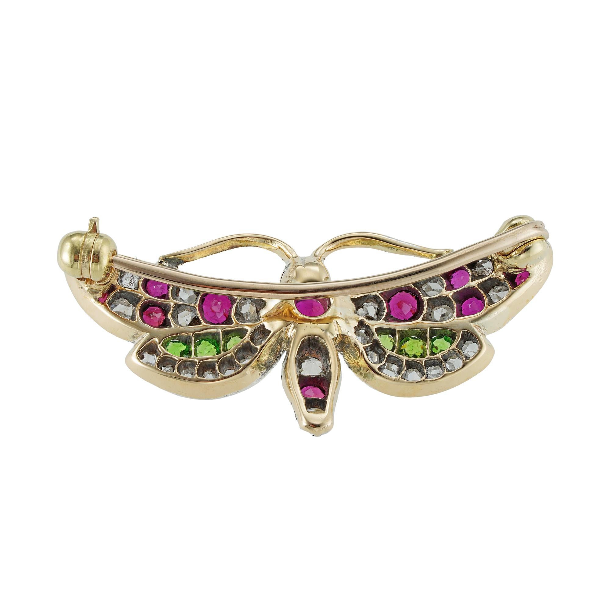 Brilliant Cut Late Victorian Multi-Gem Butterfly Brooch For Sale