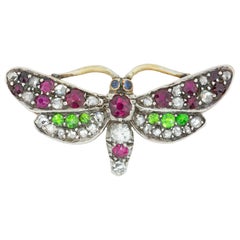 Antique Late Victorian Multi-Gem Butterfly Brooch