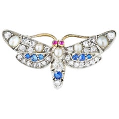 Antique Late Victorian Multigem Butterfly Brooch
