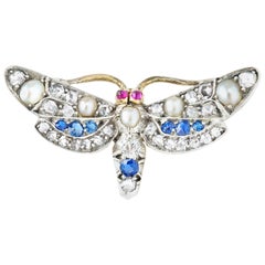 Late Victorian Multigem Butterfly Brooch