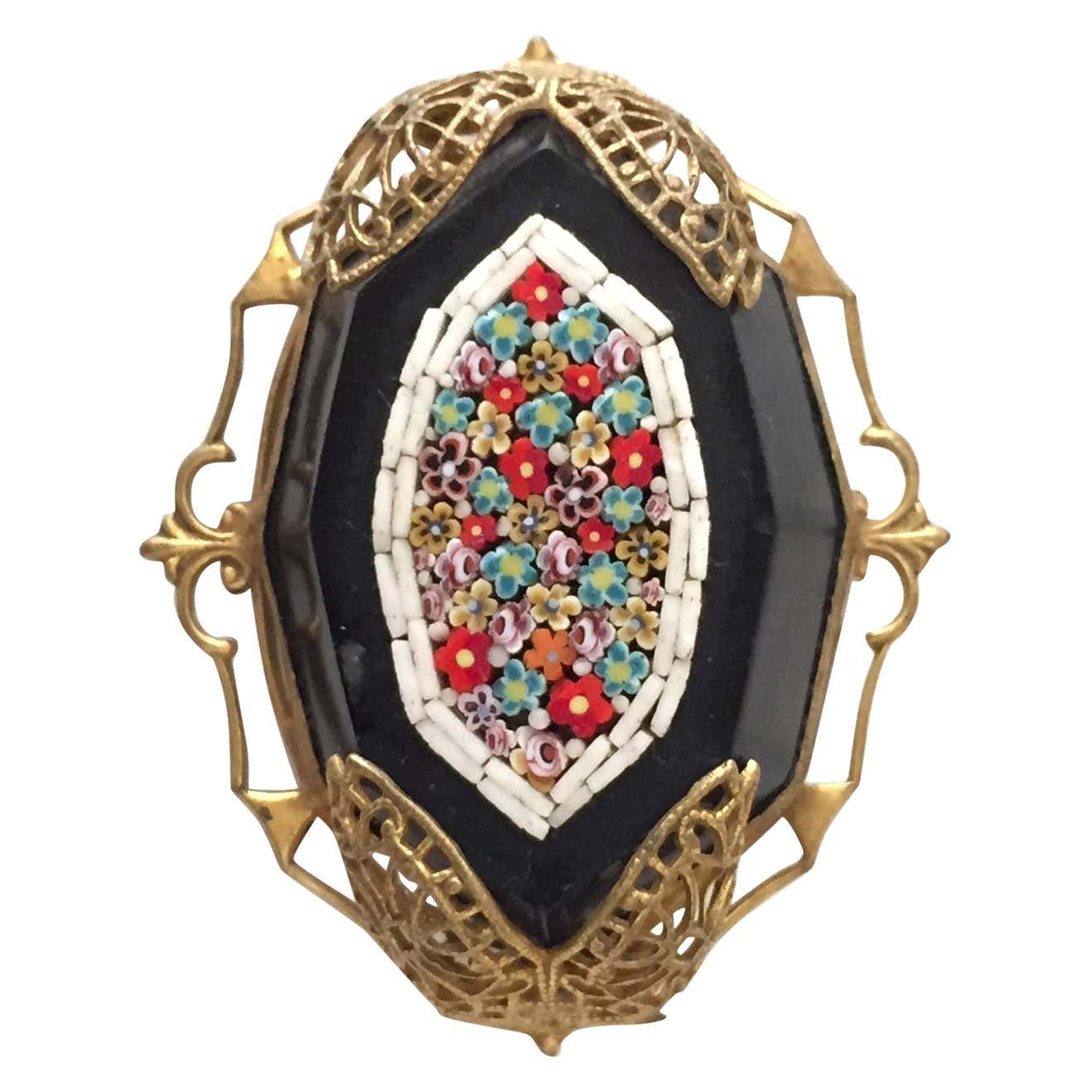 Late Victorian Murano Glass Mosaic on Black Jet Stone For Sale at 1stDibs