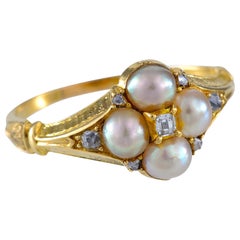 Late Victorian Natural Pearl and Diamond Ring