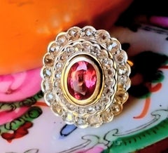 Late Victorian Natural Pinkish-Red Spinel and Diamond Cluster Ring 1880-1890