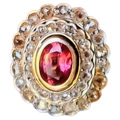 Late Victorian Natural Pinkish-Red Spinel and Diamond Cluster Ring 1880-1890