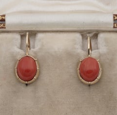 Victorian Natural Red Coral Night Day Long Torpedo Earrings
