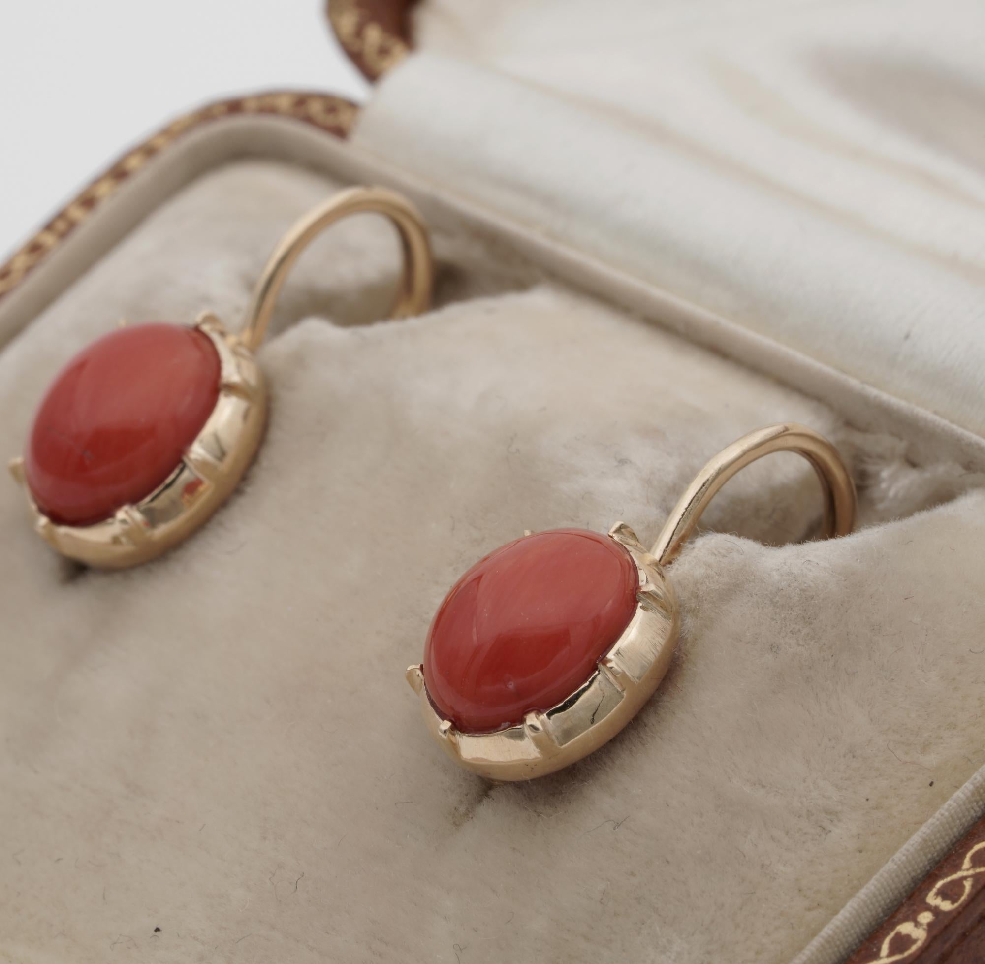 Women's Victorian Natural Red Coral Night Day Long Torpedo Earrings For Sale
