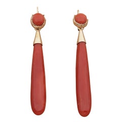 Victorian Natural Red Coral Night Day Long Torpedo Earrings
