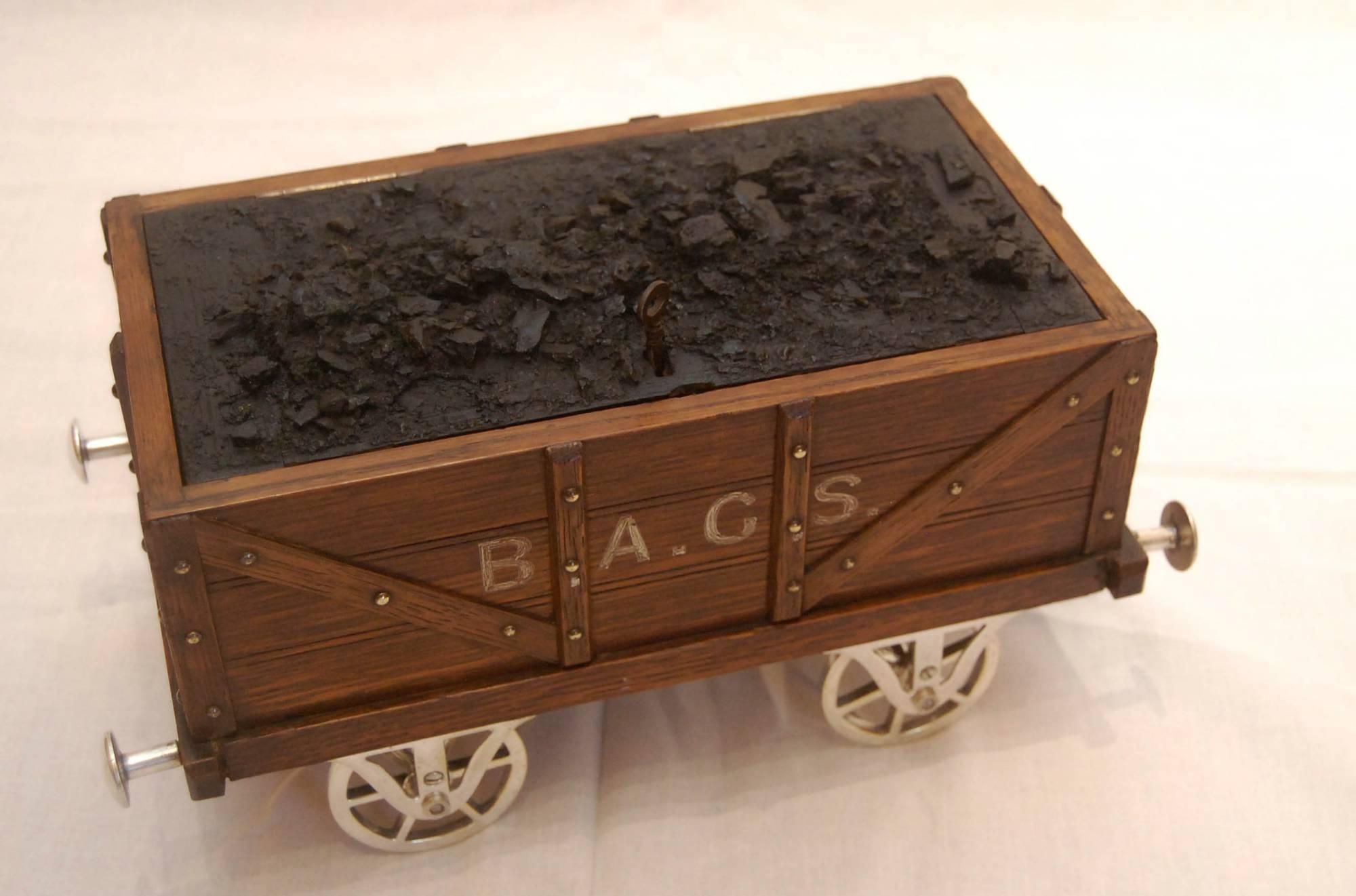 19th Century Late Victorian Novelty Railway Coal Wagon Tobacco Box