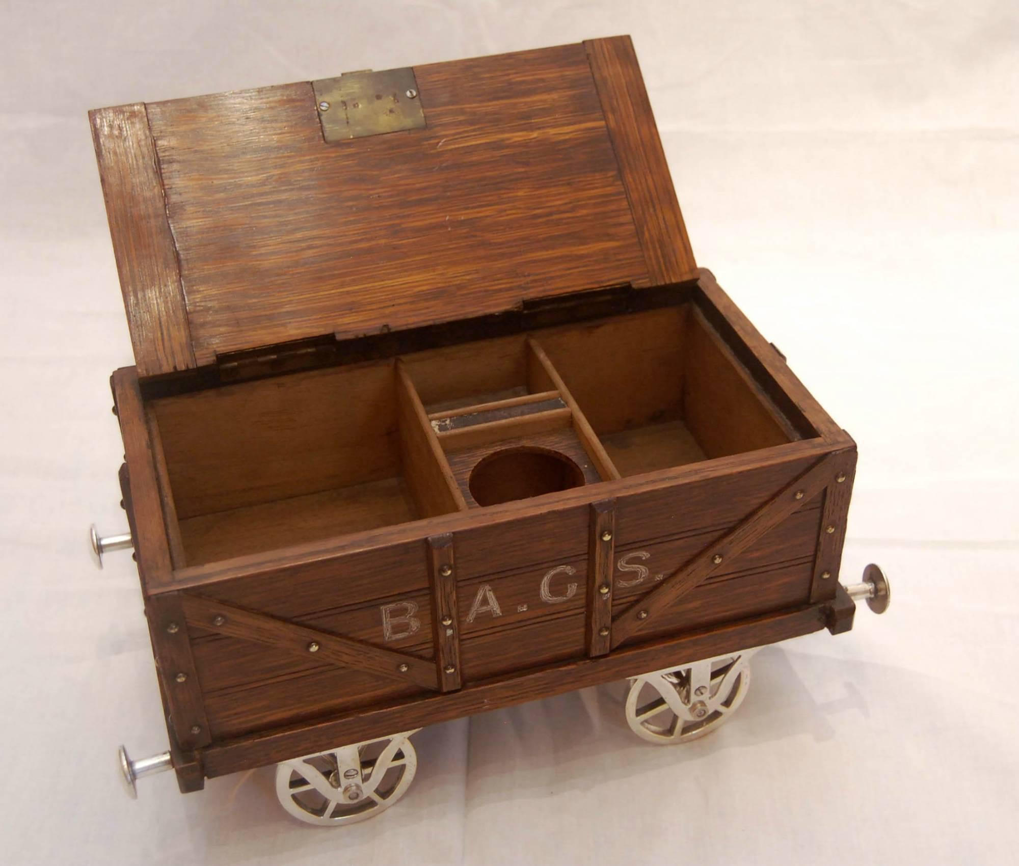 Late Victorian Novelty Railway Coal Wagon Tobacco Box 1