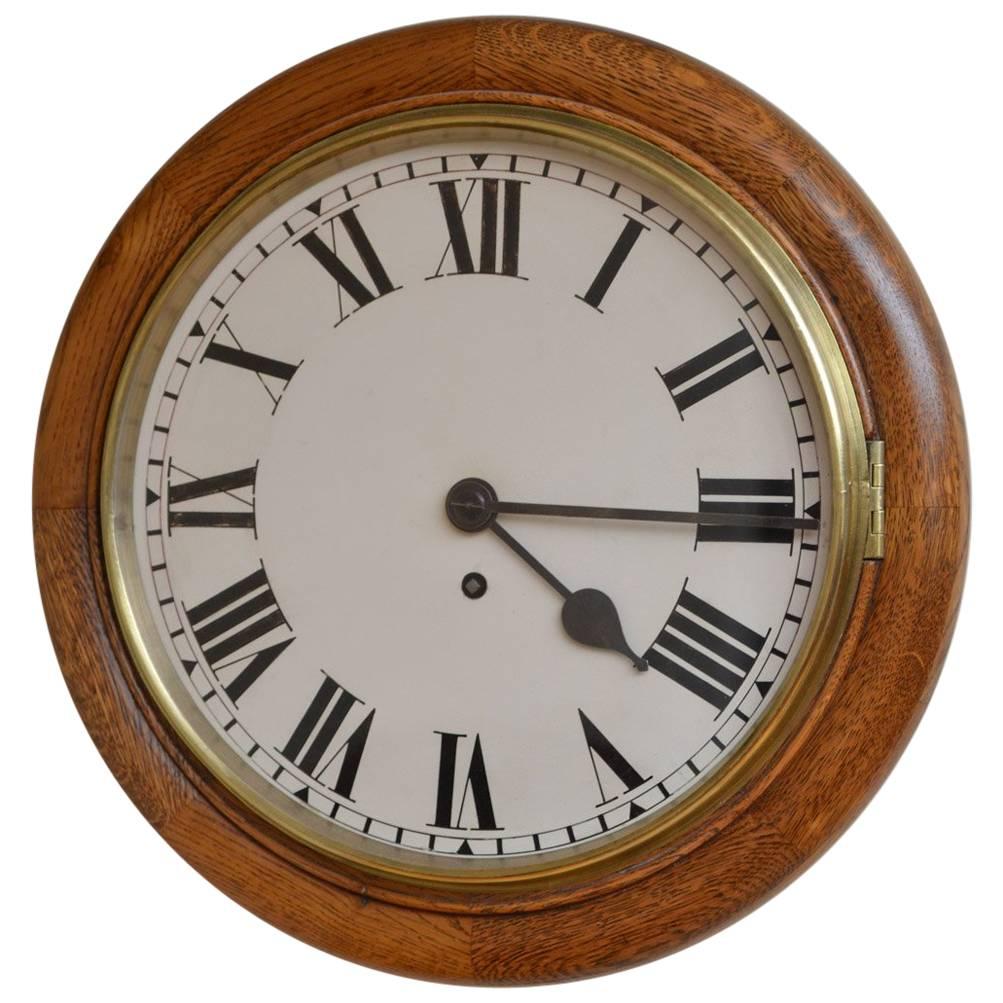 Late Victorian Oak 12" Fusee Wall Clock